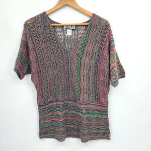 212 New York Open Knit Colorful Top Rainbow Boho Chic Hippie Festival Size XL